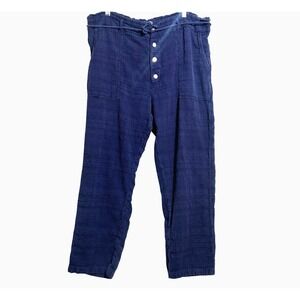 Sundance Pants Large Nautical Blue Textured Cotton Straight Ankle Elastic Waist
